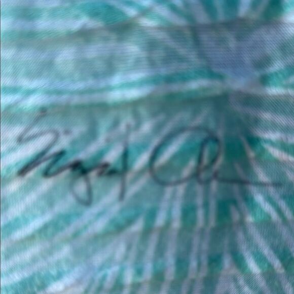 BEFORE + AGAIN TROPICAL FLORAL BLUE AQUA BANDED BELL SLEEVE TOP SIZE MEDIUM - Picture 5 of 9